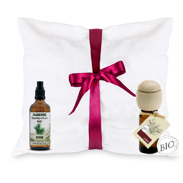 zirben kussen 30 x 30 met zirben olie en zirben spray